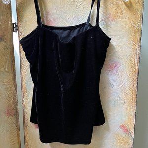 Vintage black velvet tank top with bra sown in